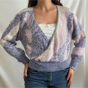 Vintage 80s Suzelle wrap front knit sweater long sleeve blouse top eclectic